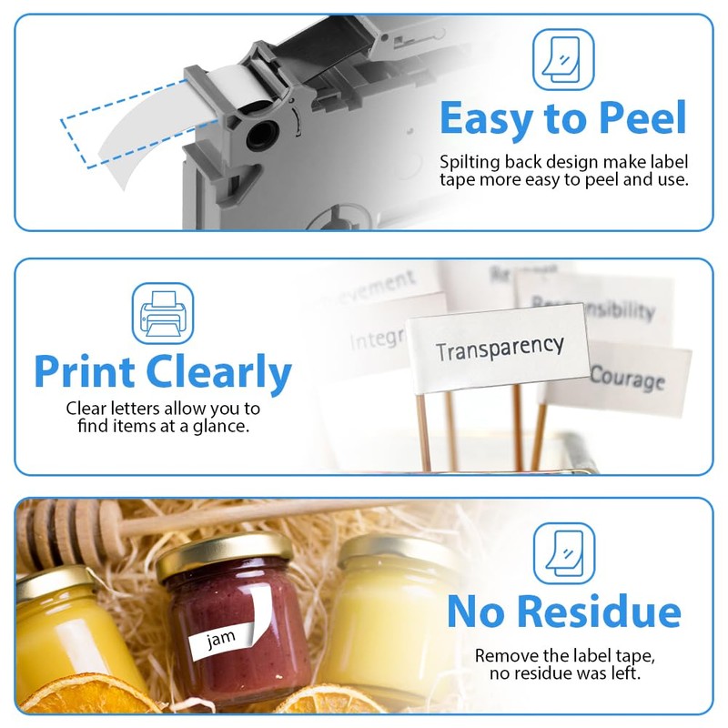 OFFCUP Label Tape Compatible for Brother Label Printer, 6pcs 12mm