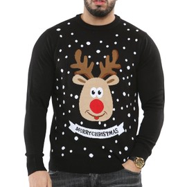 NOROZE Men's Christmas Jumper Reindeer Stag Nordic Polar Bear Festive Unisex Xmas Jumpers (XXL, Merry Xmas Reindeer Black)