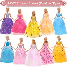 Barwa 15 Set Doll Party Dresses and Accessories 5 Set Elegant Princess Gowns for 11.5 Inch Doll Wedding Party Clothes with 10 Accessories for 11.5 Inch Girl Dolls Party Costume Set
