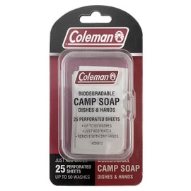 Coleman Camp Soap Sheets – 25 Biodegradable Travel Soap Sheets for Camping, Hiking & Backpacking – Perforated for 50 Washes, Dissolves Instantly in Hot or Cold Water, TSA-Approved for Travel