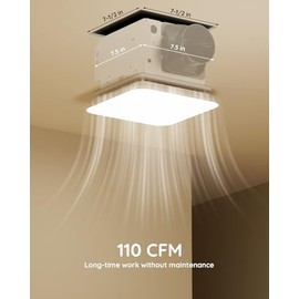 Fitop Bathroom Exhaust Fan with Light, 1.0 Sones 110 CFM 43W 1200LM Ceiling Mount Shower Ventilation Exhaust with Light, Bathroom Vent with Light, No attic installation required, ETL