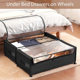 FOUCSSOMEI Under Bed Storage with Wheels 2-Pack, XXXXL Size 90L, Rolling Under Bed Storage Containers with Lids, Lockable Wheels, Underbed Drawers for Clothes, Shoes, Blankets, Dorm Bedroom Organizer