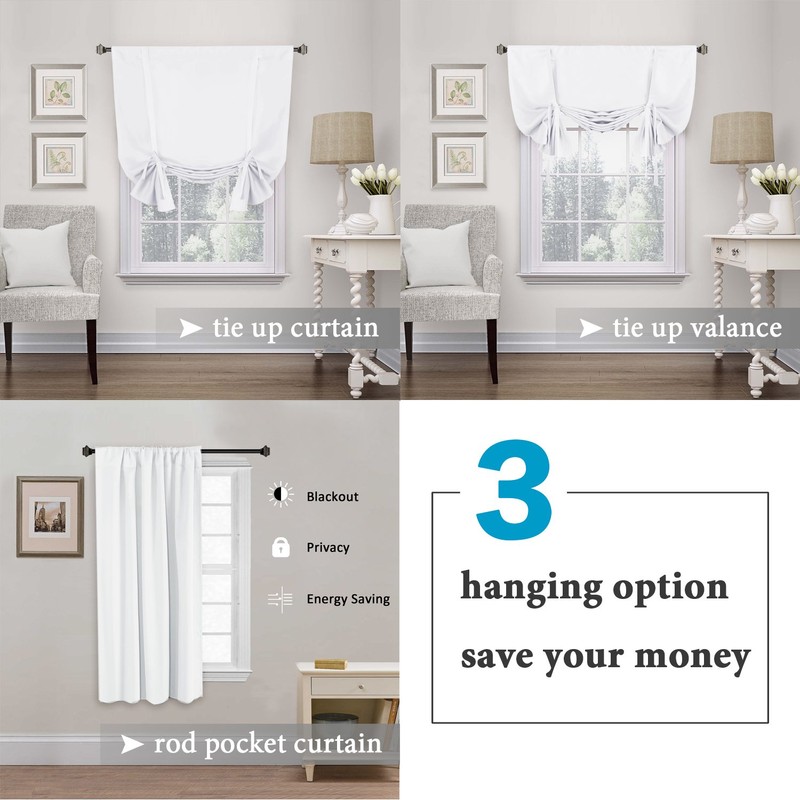 H.VERSAILTEX Pure White Curtain Thermal Insulated Tie Up Window Shade