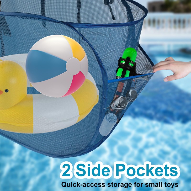Pop-Up Pool Float Storage Bag,47x23.6x23.6inch Hanging Mesh Organizer Adjustable Pool