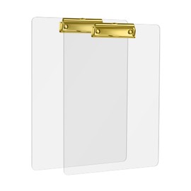 MSDADA Writing Case with Golden Metal Clamp, Acrylic Transparent Clipboard Size A4 Tall Clipboard Folder (Pack of 2)