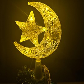 AUTOWT Estrella para Árbol de Navidad, Adorno de Árbol de Luna y Estrella de 22 cm con 10 Luces LED Cálidas, Decoraciones de Iluminación Superior para Árbol de Navidad para Interiores y Exteriores