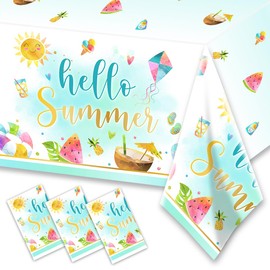 3Pcs Summer Tablecloths-Hello Summer Decorations Pool Party Beach Disposable Rectangle Table Covers for Swimming Summer Themed Party Supplies