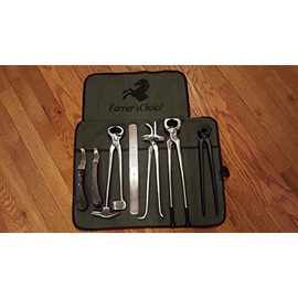 7 Piece Farrier's Tool Kit Set Horse Hoof Nippers Clincher Tester Knife Rasp Chisel Shears Floats Equine Dental + Fold Up Case