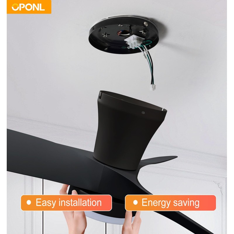 OPONL Black Ceiling Fan with Light 30inch, Large Air Volume,