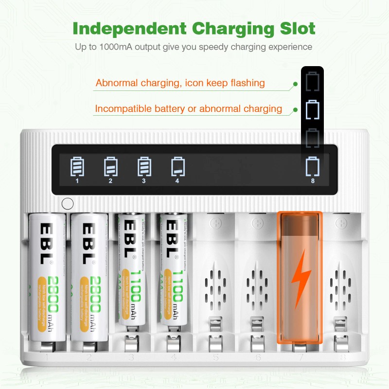 EBL 8 Slots LCD Rechargeable Battery Charger For Ni-MH Ni-Cd