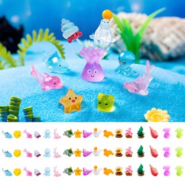 ZHIGOU 51pcs Mini Ocean Figurines Resin Ocean Small Animals Aquarium Fish Tank Decoration Garden Fairy Accessories Party Favors