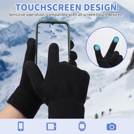 4 Pairs Winter Touch Screen Gloves for Men Women, Thermal Magic Gloves Elastic Soft Fleece Lined Knit Glove (Black, M)