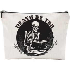 Funny Make Up Bags For Women, Toiletry Bags For Traveling Women, Small Makeup Pouch, Death By TBR, Make Up Travel Bag Organizer, Cosmetic Travel Bag Book Lover Gifts (A13)