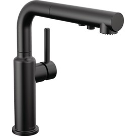 Delta Daneri Matte Black Kitchen Faucet with Pull-Out Sprayer, Modern Single Hole Kitchen Sink Faucet, Single Handle, Matte Black 16879-BL-DST