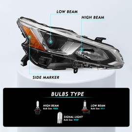 TUSDAR Headlight Assembly Set for 2019 2020 2021 2022 Nissan Altima [Halogen Type] OEM Replacement Headlamp Driver and Passenger Side