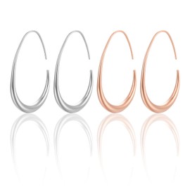 TYFGRT 2 Pairs of Hoop Earrings for Women, Rose Gold Earrings, Silver Drop Earrings, Large Oval Pendant Earrings (3 x 4 cm), Copper