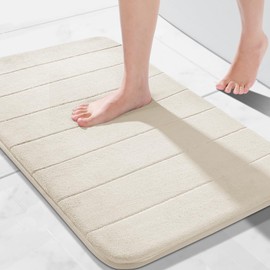 Yimobra Memory Foam Bath Mat Large Size, 51 x 81 cm, Soft and Comfortable, Super Water Absorption, Non-Slip, Thick, Machine Wash, Easier to Dry for Bathroom Floor Rug, 51 x 81 cm, Cream