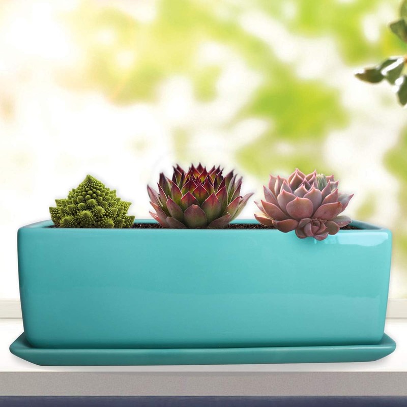 Vencer 14 Inch Rectangular Modern Minimalist Ceramic Succulent Planter Pot