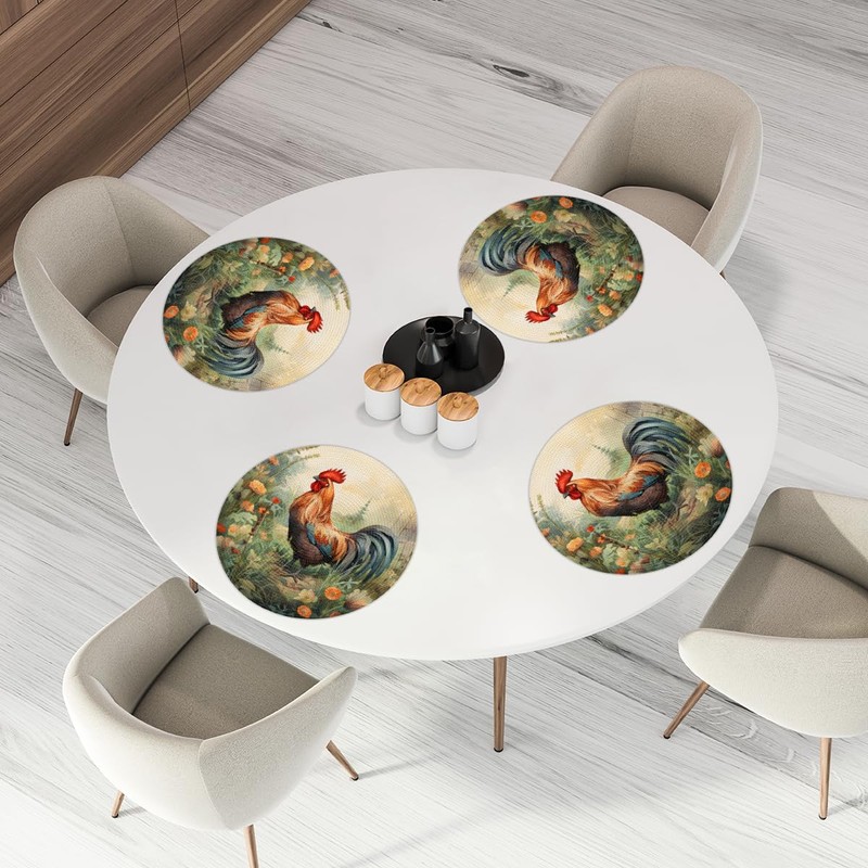 Round Braided Placemats Set of 6 Beautiful Rooster Table Mats