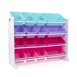 Humble Crew Supersized Toy Storage Organizer with 16 Removable Bins, White/Blue/Pink/Purple – Large Toy Storage for Toddlers Ideal for Kids' Rooms, Playrooms, and Nurseries - Modern Toy Bins for Kids