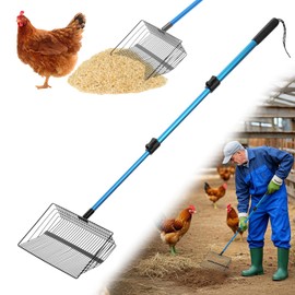 Polarduck Large Chicken Poop Scooper & Rake: 22"-41" Extendable Long Handle Metal Chicken Coop Scooper with Detachable Heavy Duty Litter Sifting Shovel for Pet Waste | Chicken Coop Accessories