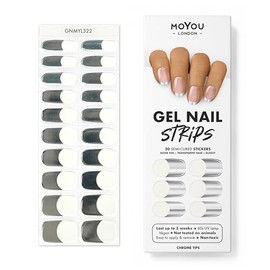 MOYOU LONDON Semi Cured Gel Nail Strips, 20 Pc. Gel Wraps for Nails, Easy Apply & Remove for Salon-Quality Manicure, Works with Any Nail Lamps - Chrome Tips
