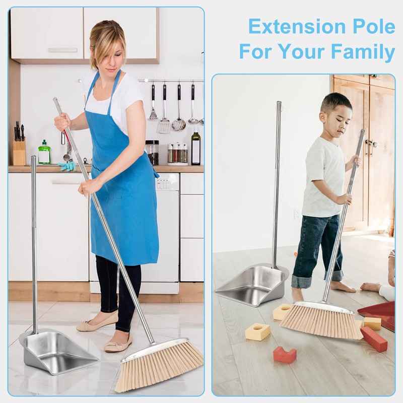 Heavy Duty Dustpan with Long Handle, VOOWO 43" Stainless Steel