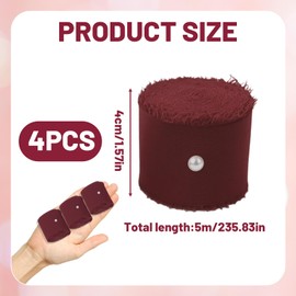 4 Rolls Burgundy Ribbon, 5M x 4CM Maroon Ribbon for Gift Wrapping, Wedding Decorations, DIY Crafts