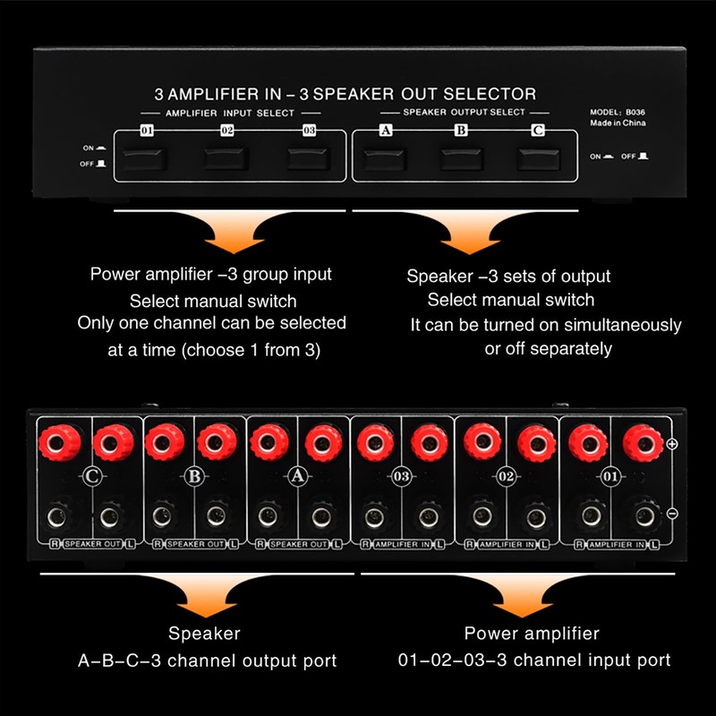 CXCTCT 3 in 3 Out 300W Per Channel Speaker Amplifier