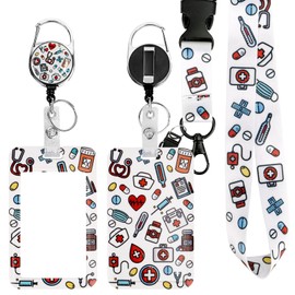 Retractable Badge Holder with Lanyard, Nurse ID Card Holder with Reel and Adjustable Lanyards, Name Tag Lanyard Vertical ID Protector Badge Clips for Office Teachers Nurses