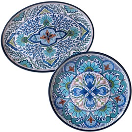 Talavera Melamine Platter Set of 2, Multicolor Decorative Serving Trays for Outdoor Entertaining, Mediterranean-Inspired 100% Melamine Oval & Round Platters for BBQ, Tacos, Tapas & More