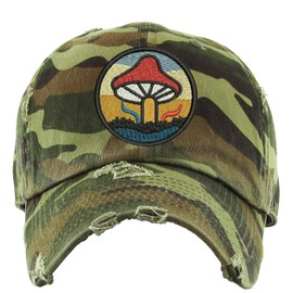 Mushroom Embroidered Dad Hat Vintage Adjustable Cute Cap (Camo)