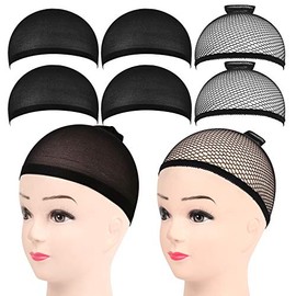 FANDAMEI 6 St√ºcke Wig Caps Nylon, Haarnetz f√ºr Per√ºcke Kappen Per√ºckenkappe Unterziehhaube Dehnbare Elastische Atmungsaktive Per√ºckennetz, 2 Schwarze Haarnetz und 4 Per√ºckenkappe