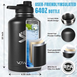 VOTAGOO GEAR 64Oz Tactical Water Bottle - Half Gallon Stainless Steel Insulated Water Bottle, Metal Military Bottle with Rugged, Removable Sleeve Tactical Carrier Bag for Hiking Camping Hunting (CP)