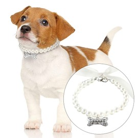 Pleenild Dog Pearl Collars Pet Pearl Necklace Fancy Pearls Crystal Dog Necklace Crystal Rhinestones Pearls Charms Dog Collar for Pets Decor