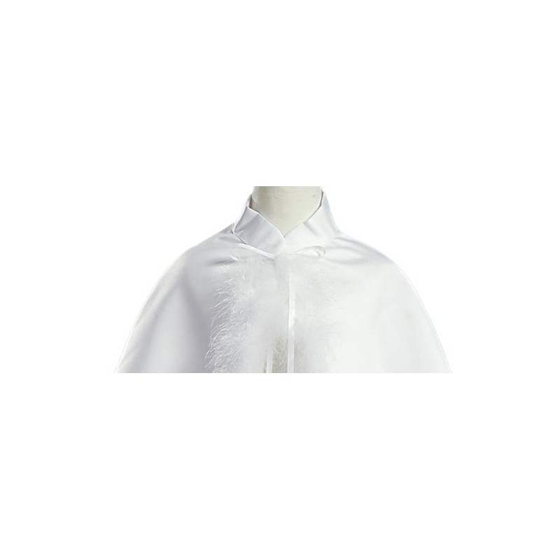 Girl's White Satin Communion Cape with Marabou (Feather) Trims -