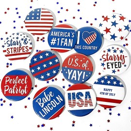 12 Pcs American Flag Theme Lapel Pins,Independence Day USA Flag Brooch Pins Patriotic Round Badges for Veterans Day 4th of July Memorial Day Pins Decoration Sports Event Souvenir Gifts Supplies