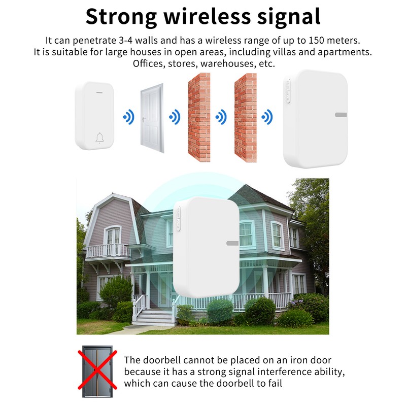 Self Powered Wireless Doorbell Waterproof Smart Doorbell Without Battery 150M
