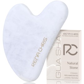 Rena Chris Gua Sha Facial Tools, Natural White Jade Gua Sha Stone, Face Guasha Tool for Jawline Sculpting and Puffiness Reducing, Guasha Massage Tool, Skin Care Gift - White