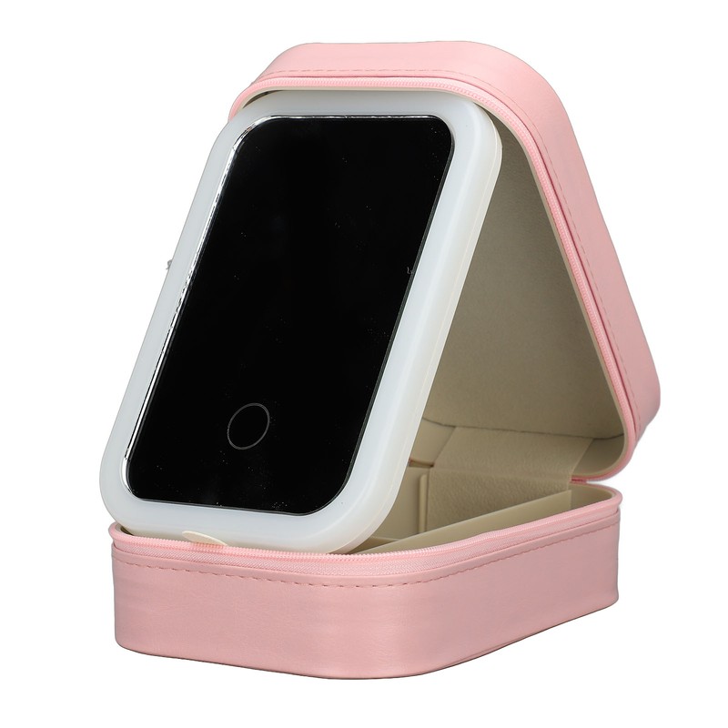 Jewelry Storage Box 3 Color Adjustable Lighting Leather Travel Makeup