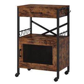 Homeiju Kitchen Island Cart, Kitchen Storage Cart with Drawer, Microwaves Stand, Coffee Cart, Rolling Kitchen Cabinet Cart with Hooks for Kitchen, Dining Room