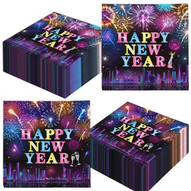 40Pcs Firework Happy New Year Paper Napkins New Years Eve Napkins 2025 New Years Eve Party Supplies 2025 New Year Napkins Happy New Year Decorations 2025 for Party Dinner Kitchen Bathroom