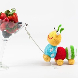 Zubels Baby Hand-Knit Nibble The Caterpillar Rattle Toy, All-Natural Fibers, Eco-Friendly, 100% Cotton