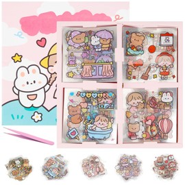 Cute Scrapbook Stickers, 100 Sheets, Kawaii Scrapbook Stickers, Cute Cartoon Girl Stickers, Cute Transparent Stickers for DIY Scrapbook, Notebook, Photo Album and Calendar