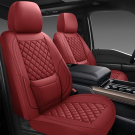 CHOCMONS Wine Red Faux Leather Car Seat Covers Front Pair