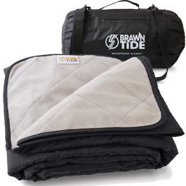 BRAWNTIDE Large Outdoor Waterproof Blanket - Extra Thick Fleece, Warm, Windproof, Sandproof, Ideal for Camping, Picnics, Grass, Stadiums, Travel, Hiking, Pets, Dogs, Concerts, Car, SUV, Truck (Black)