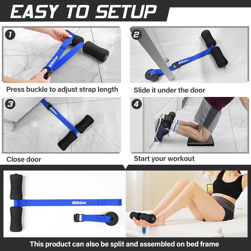 Bilbear Adjustable Nordic Curl Strap with Kneeling Mat,Portable Hamstring for