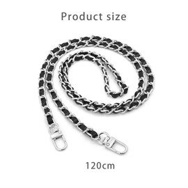 Lufdegim Bag Chain, Handbag Chain Metal Replacement Strap Chain 120 cm Chain Strap Shoulder Strap for Women Handbags Shoulder Strap Carry Strap Metal Chains Bag Accessory, Silver/black