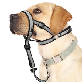 BARKLESS Reflective Head Collar, No Pull Collar for Large Dogs, Anti-Pull Muzzle Leash for Extra Large Sized Breed, Adjustable Soft Dog Halter, Nose Leash for Easy Control on Walks