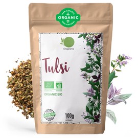ORIGEENS ORGANIC TULSI TEA 100g | DRIED HOLY BASIL LEAVES | Loose leaf holy basil tea theine-free, Anti-stress herbal tea